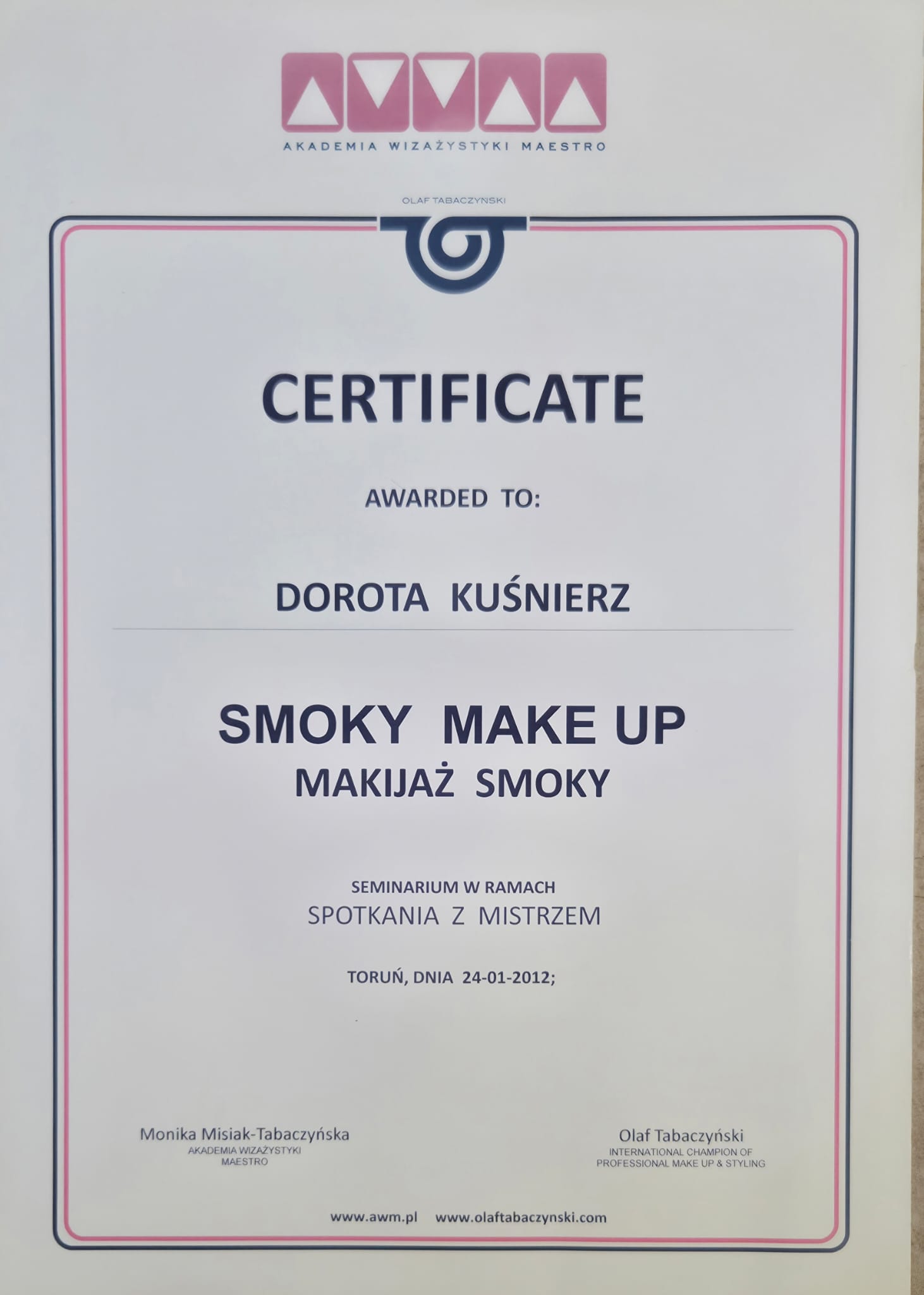 Certyfikat makijażowy