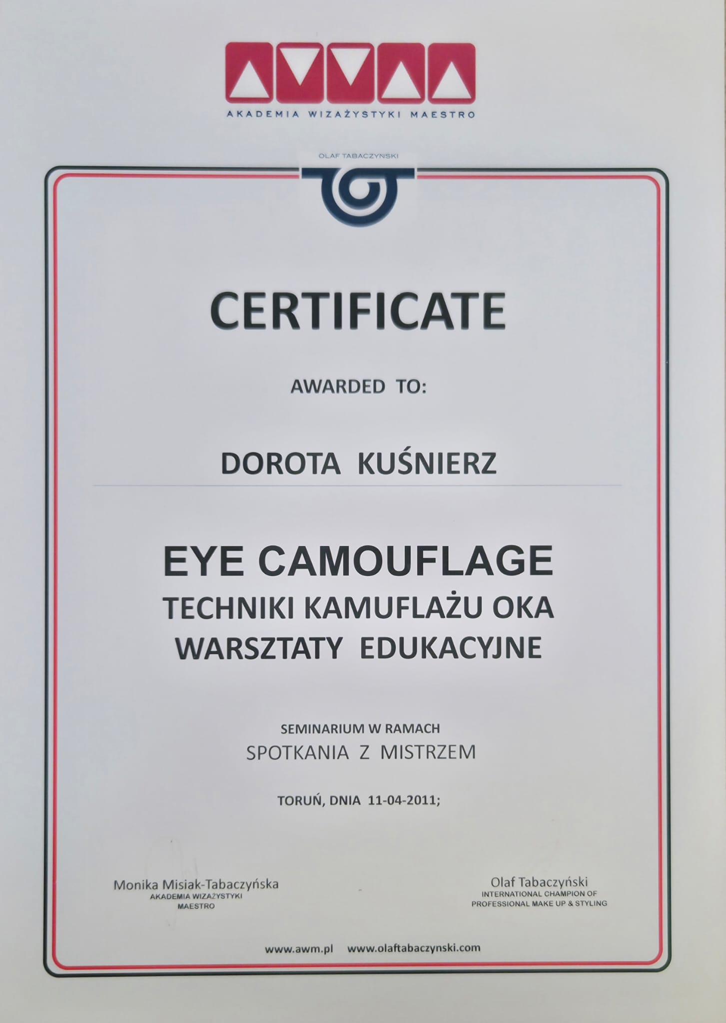 Certyfikat makijażowy