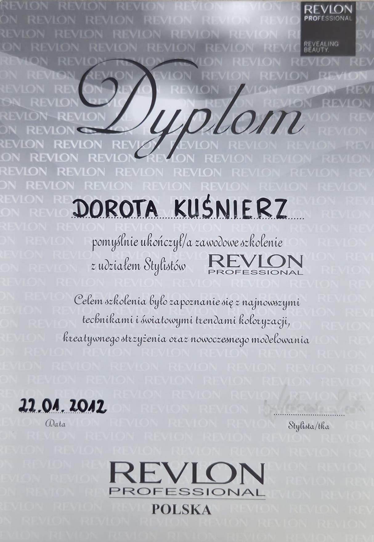Pivot Point — Hair Sculpture Ladies, Certificate of Achievement, 2001