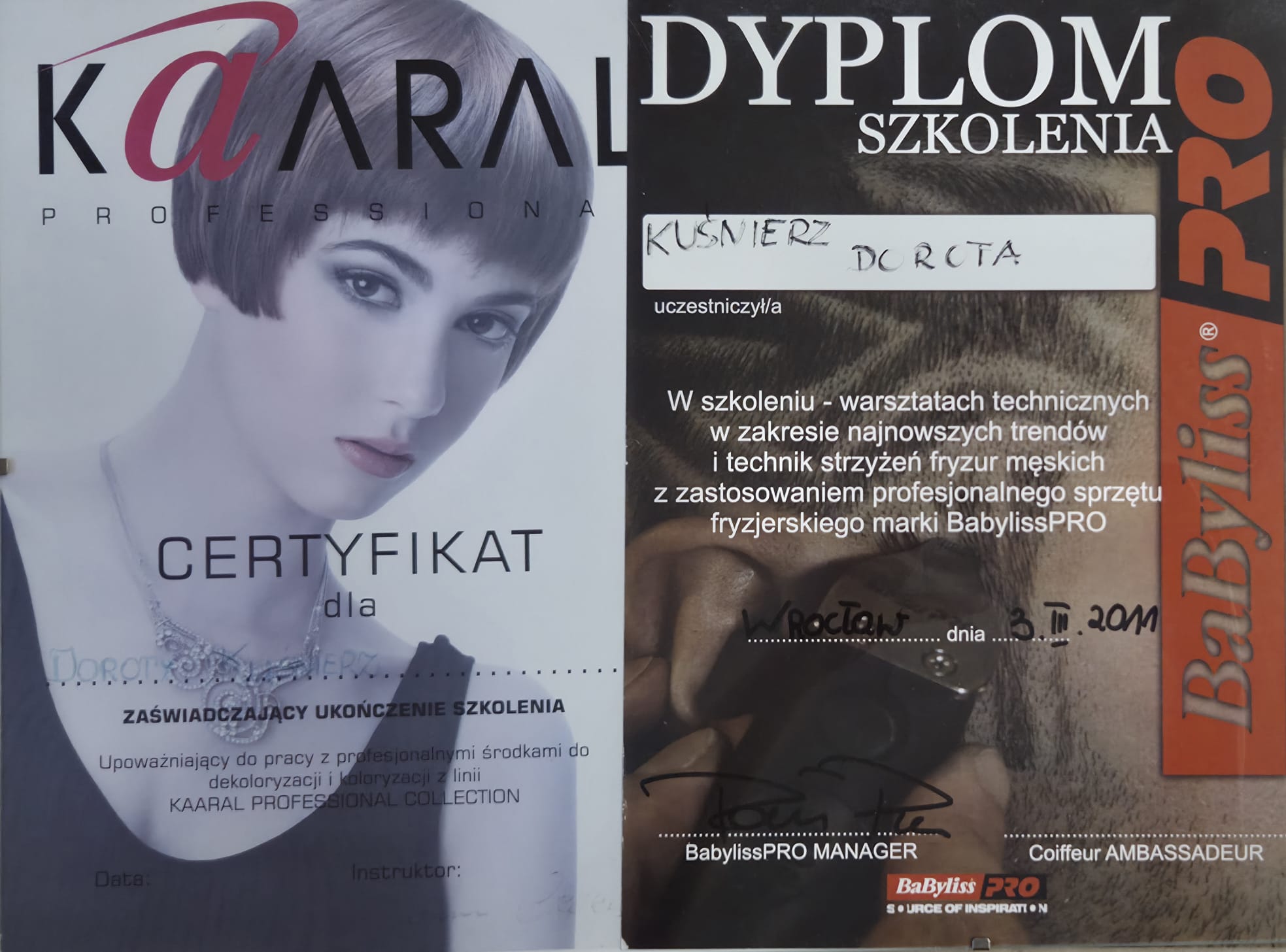 Certyfikat Vitality's — Cut & Colour, 2009