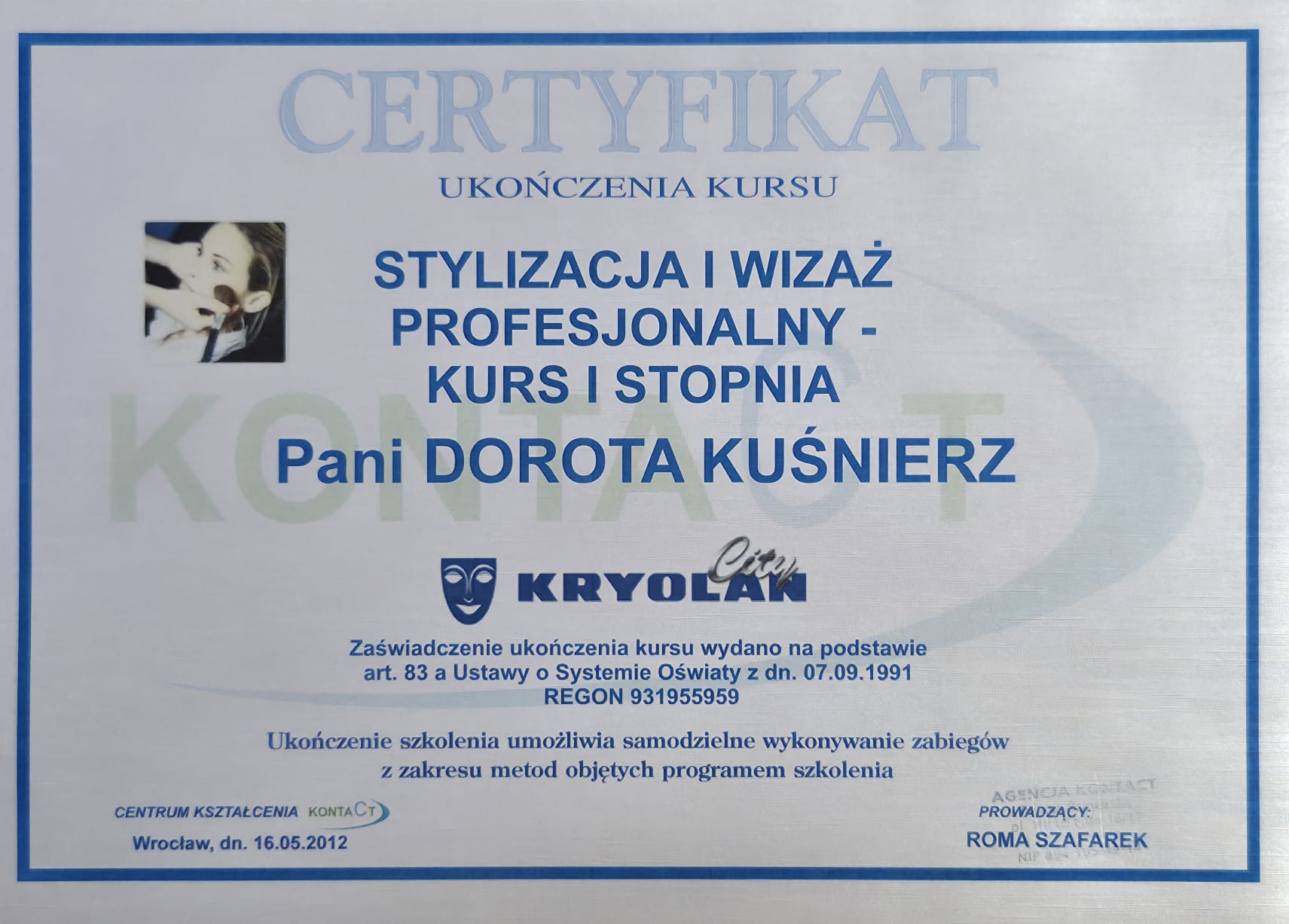 Certyfikat Make-Up Artist — Akademia Wizażystyki