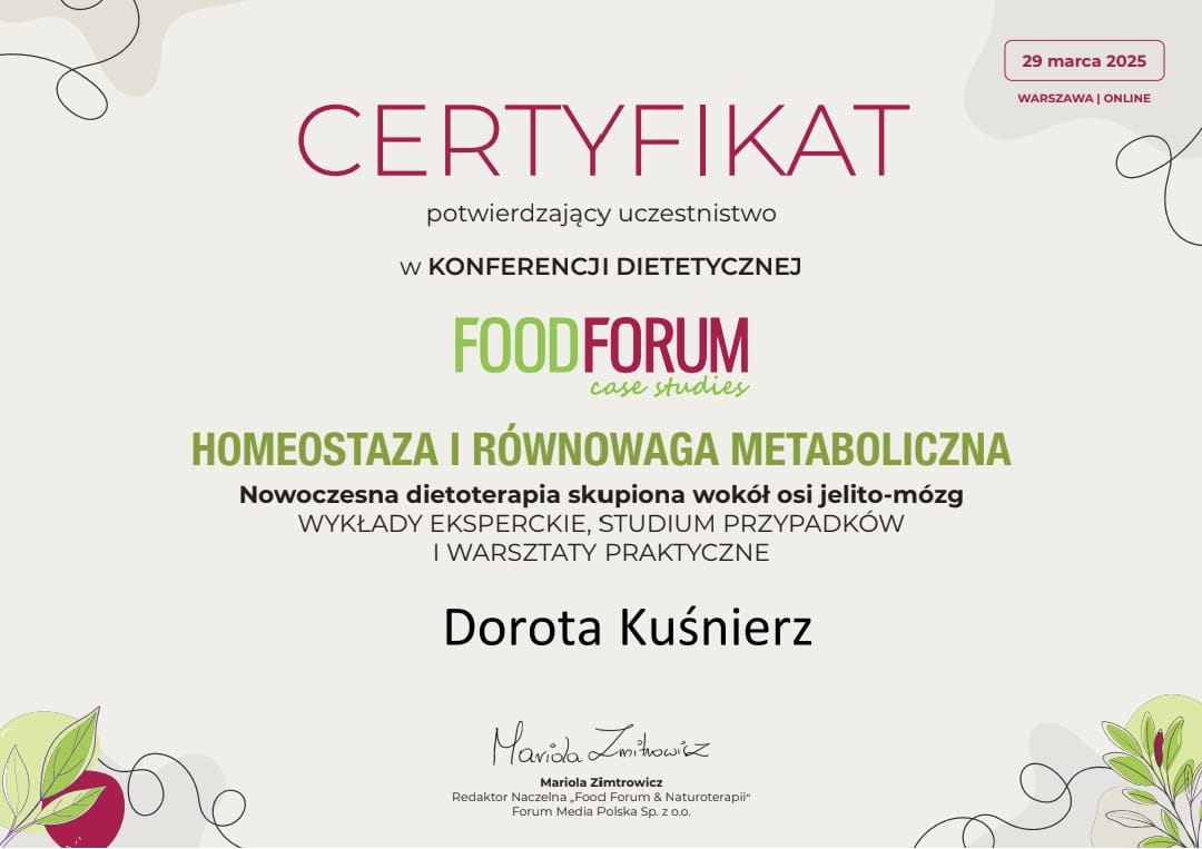 Certyfikat Food Forum — Nowoczesna dietoterapia otyłości, 2024