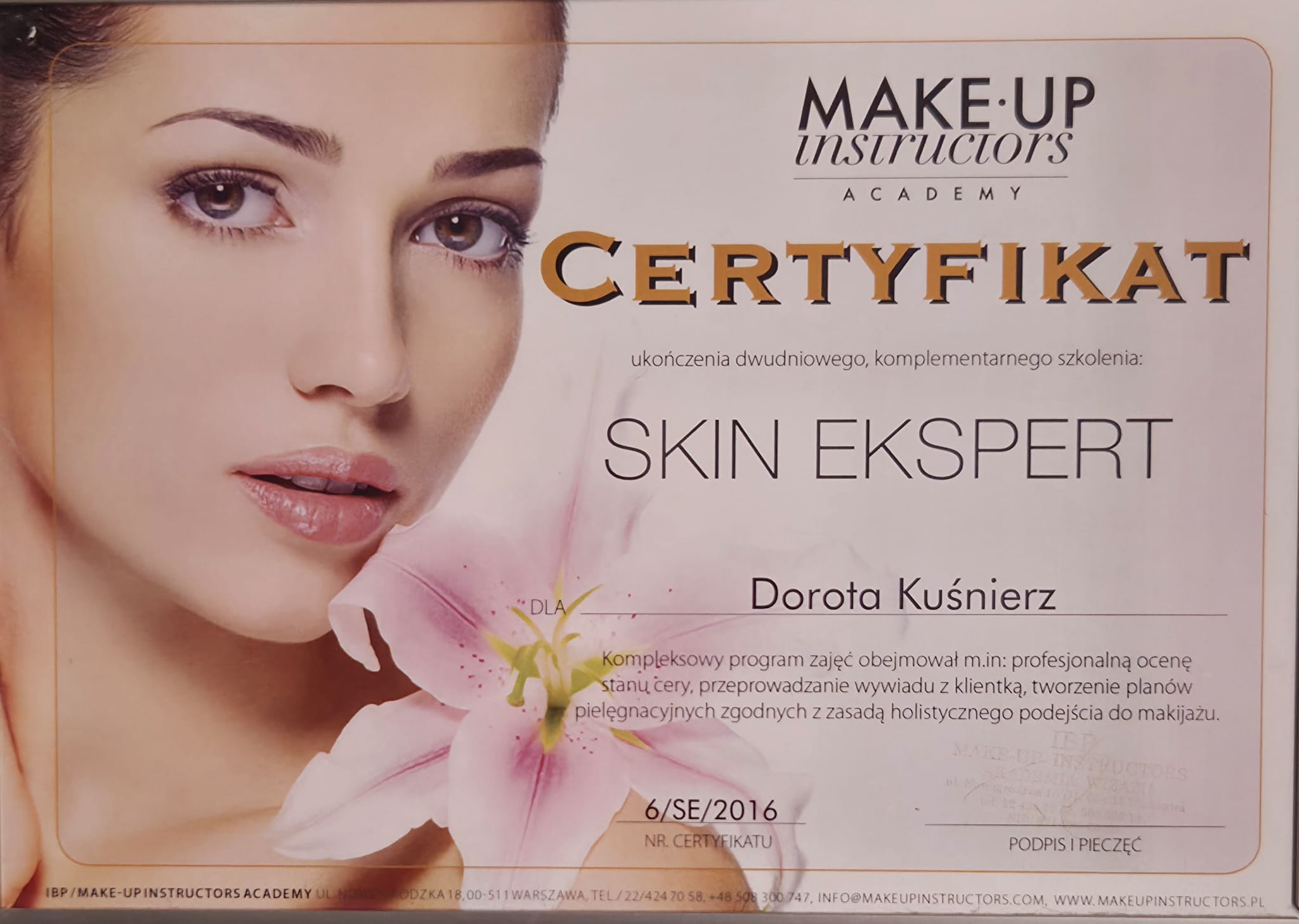 Certyfikat Skin Ekspert — Make-Up Instructors Academy